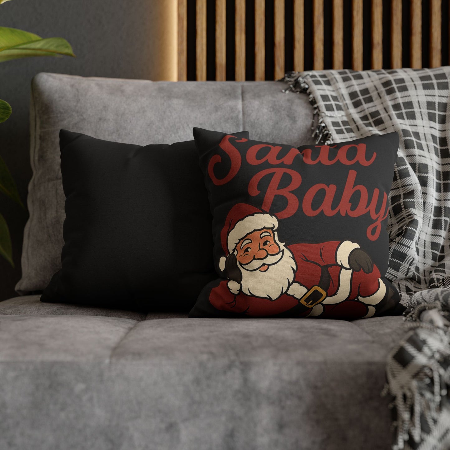 Santa Baby Black Pillowcase — Festive Holiday Decorative Pillow Cover