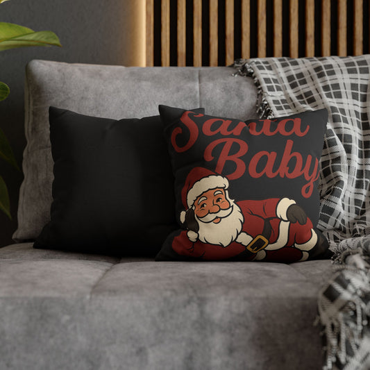 Santa Baby Black Pillowcase — Festive Holiday Decorative Pillow Cover
